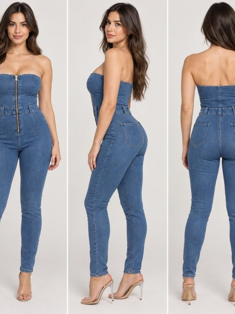 Guess Women's Blue Strapless Denim Jumpsuit – Size M